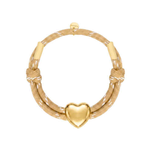 Beige touwtjes armband hart goudkleurig