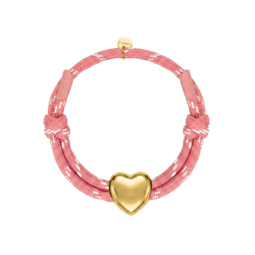 Roze touwtjes armband hart goudkleurig