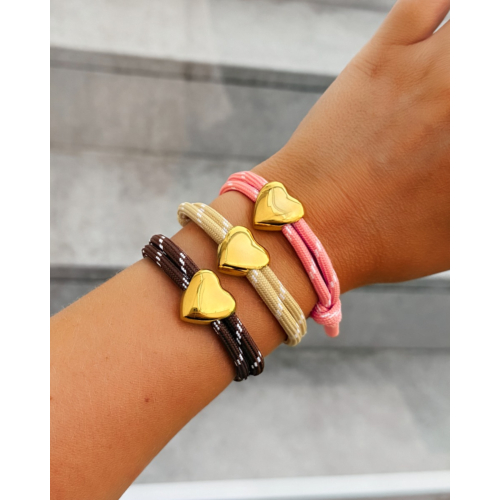 Roze touwtjes armband hart goudkleurig