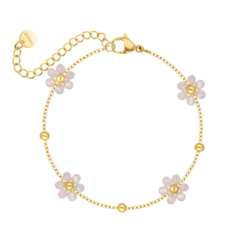 gouden armband met roze bloemetjes
