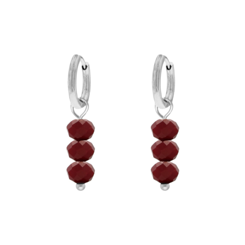 Oorringetjes zilver bordeaux steentjes