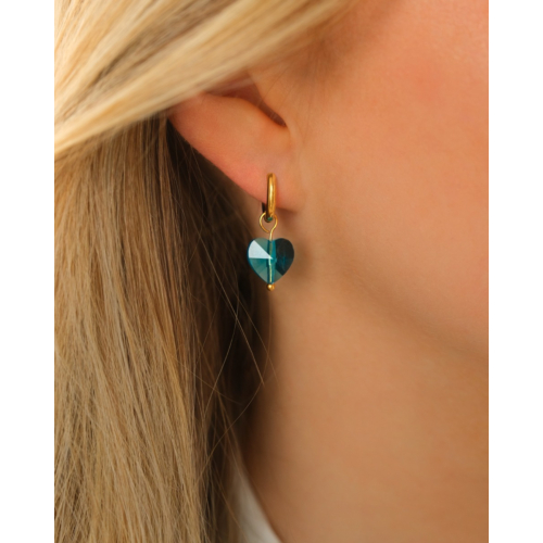Oorbellen met blauw hartje goudkleurig