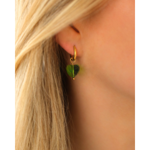 Oorbellen met groen hartje goudkleurig
