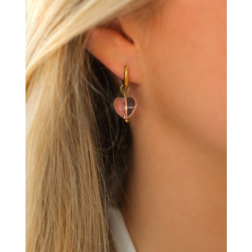 Oorbellen lichtroze hartje goudkleurig