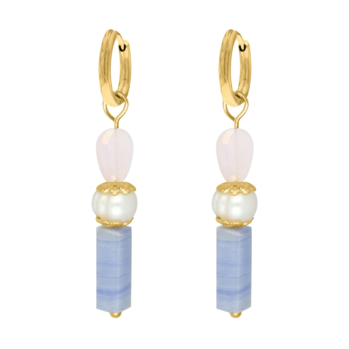 Parel oorbellen icey blue goudkleurig