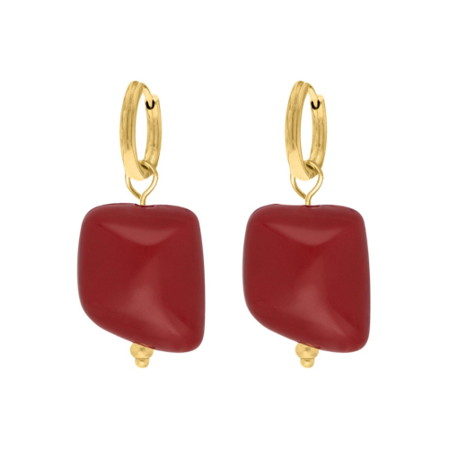 Gouden oorbellen met rode hanger