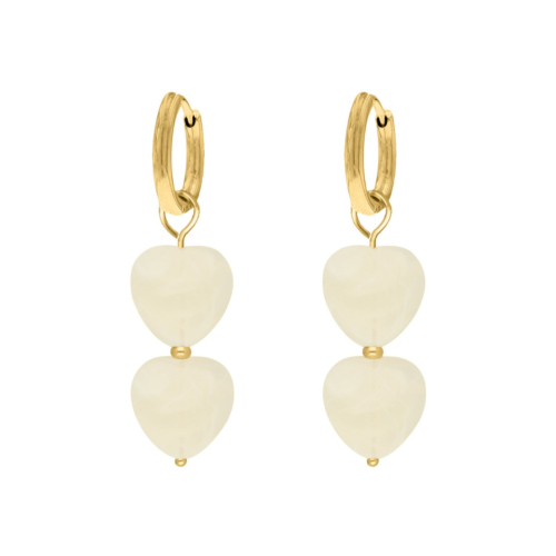 Dubbele hartjes oorbellen wit goudkleurig