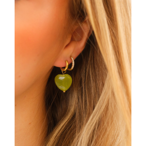 Hartjes oorbellen groen goudkleurig