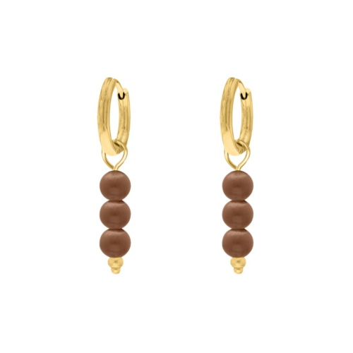 Kralen oorbellen bruin goudkleurig