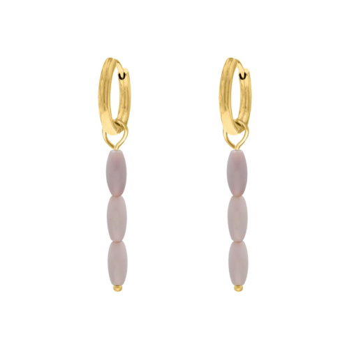 Oorbellen paarse kralen goudkleurig