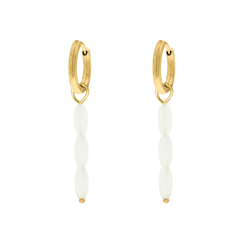 Oorbellen witte kralen goudkleurig