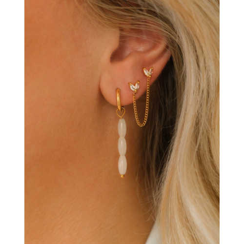 Oorbellen witte kralen goudkleurig