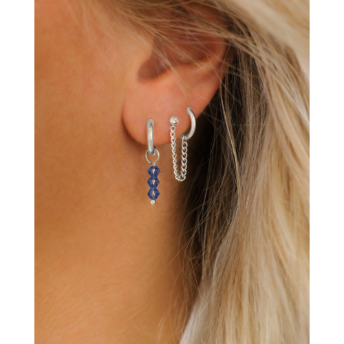 Oorbellen drie steentjes blauw