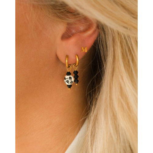 Mini oorbellen zwart wit goudkleurig