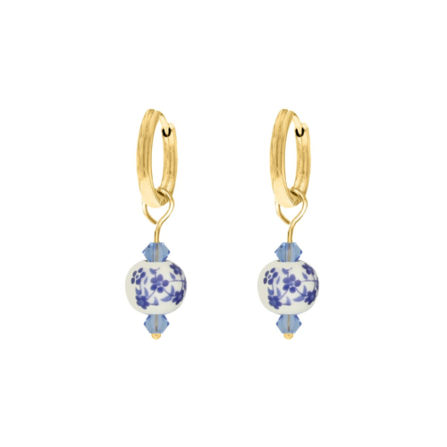 Mini oorbellen blauw wit goudkleurig