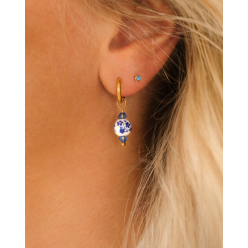 Mini oorbellen blauw wit goudkleurig