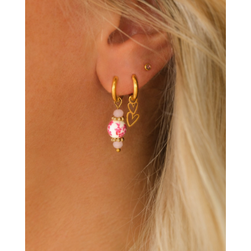 Mini oorbellen vintage roze wit goudkleurig