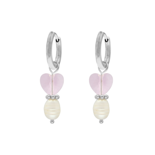Oorbellen roze hartje & pareltje 