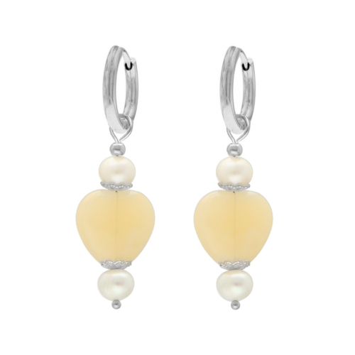 Oorbellen beige hartje & pareltjes