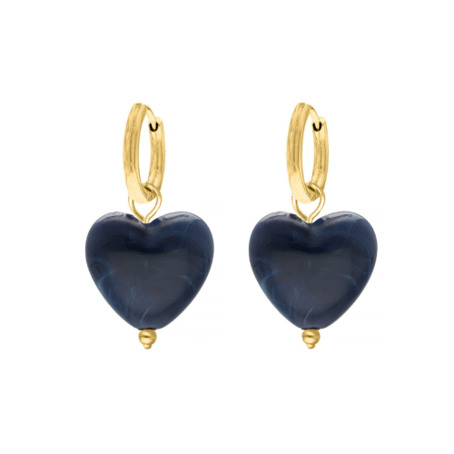 Oorringetjes donkerblauw hartje goudkleurig