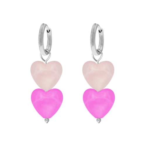 Oorringetjes dubbele hartjes roze