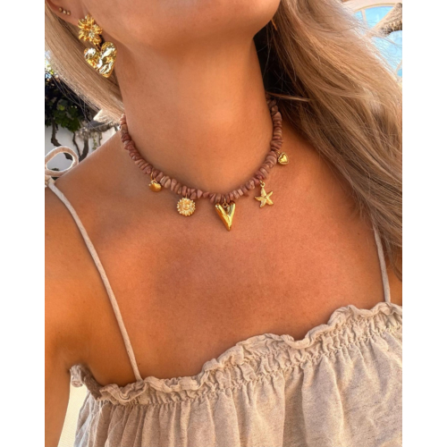 Bedelketting met roze steentjes goudkleurig