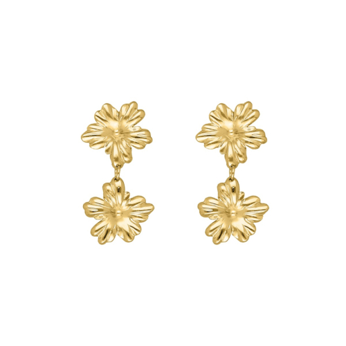 Double flower oorbellen goudkleurig