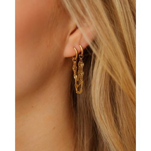 Oorbel met kettinkje triple goudkleurig