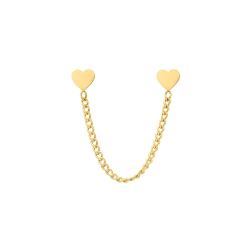Dubbele hartjes oorbel met kettinkje goudkleurig
