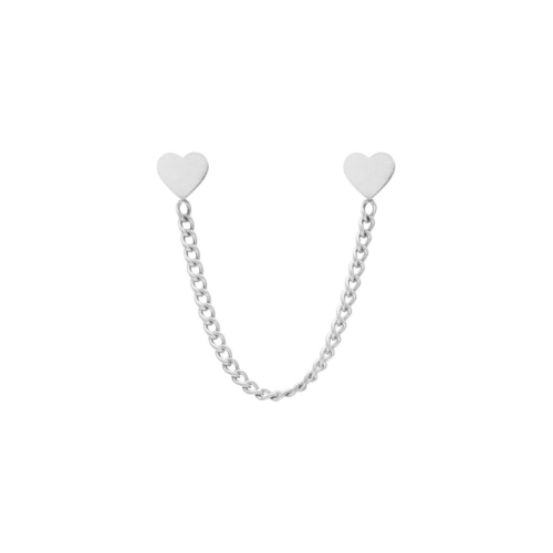 Dubbele hartjes oorbel met kettinkje