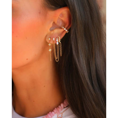 Ketting oorbel met steentjes goudkleurig