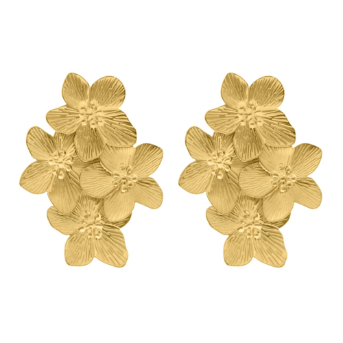 Statement oorbellen multi flower goudkleurig