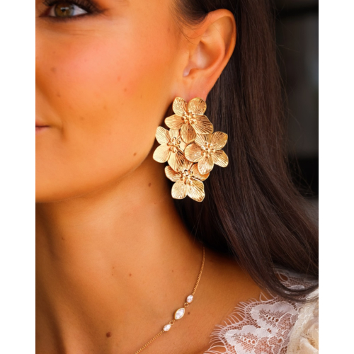 Statement oorbellen multi flower goudkleurig