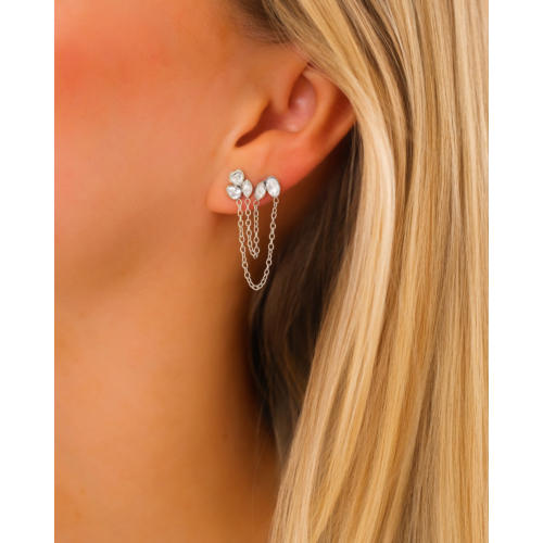 Dubbele ketting oorbel met steentjes