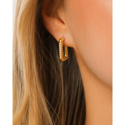 Rechthoekige oorbellen met steentjes goudkleurig