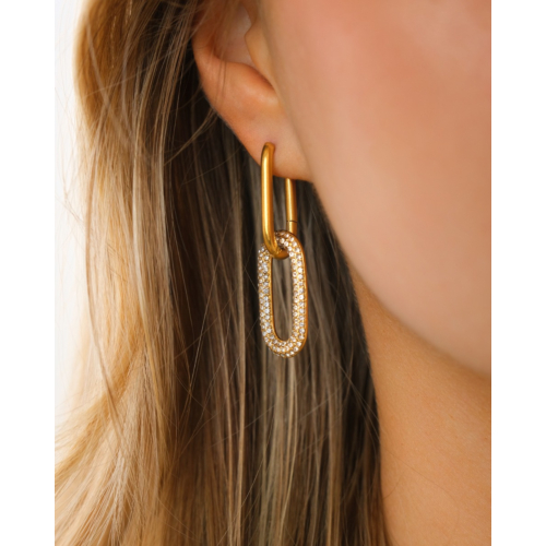 Dubbele oorringen met steentjes goudkleurig