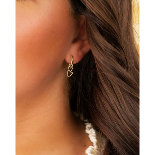 Oorbellen love hearts double goudkleurig