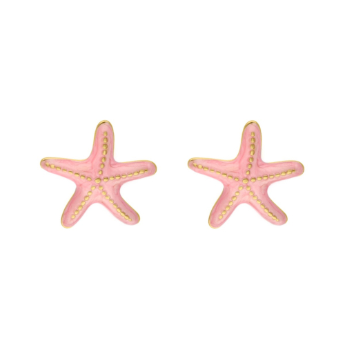 Stud oorbellen roze zeester goudkleurig
