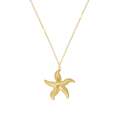Zeester ketting met pastel bolletjes goudkleurig