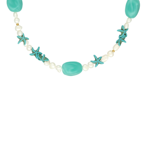 Parelketting aqua bedels goudkleurig