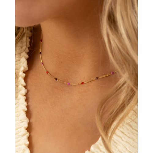 Ketting met bolletjes pink color mix goudkleurig