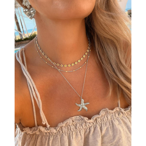Zilveren necklace party met gele details