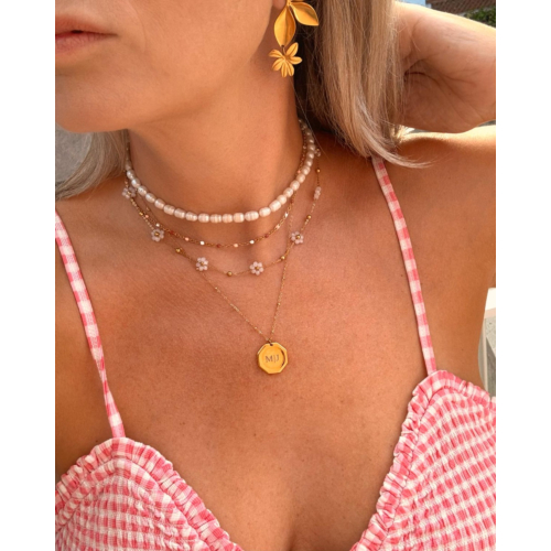 Ketting met bloemetjes roze goudkleurig