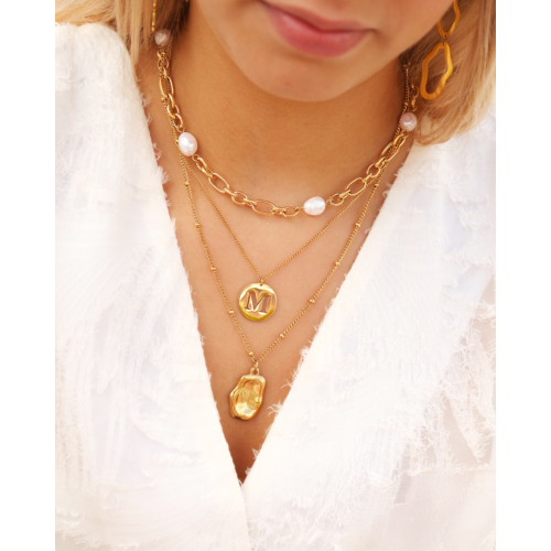 Chain and pearl necklace goudkleurig
