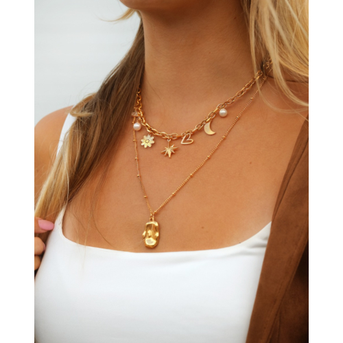 Bolletjes ketting met hanger goudkleurig