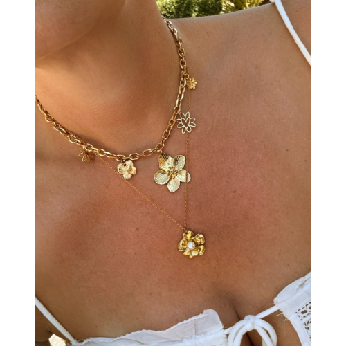 Bedelketting met bloemetjes goudkleurig