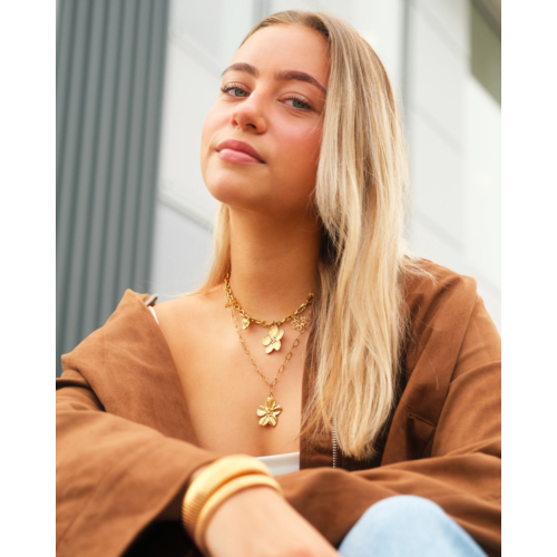 Bedelketting met bloemetjes goudkleurig