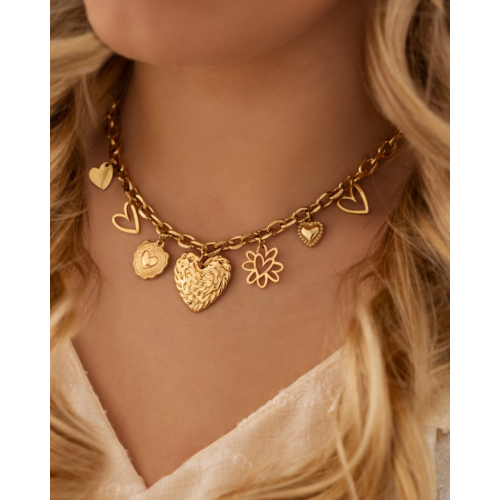 Ketting met hartjes bedels goudkleurig