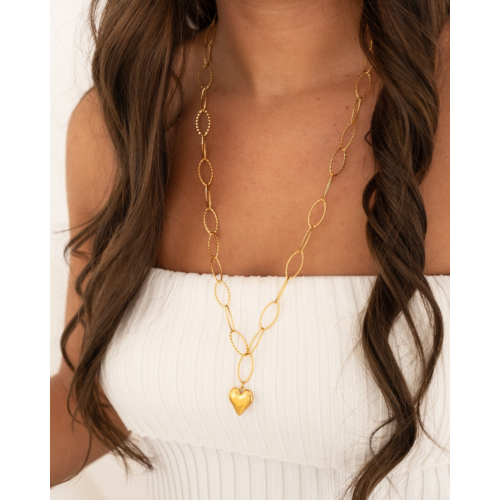 Lange ketting hartjes bedel goudkleurig