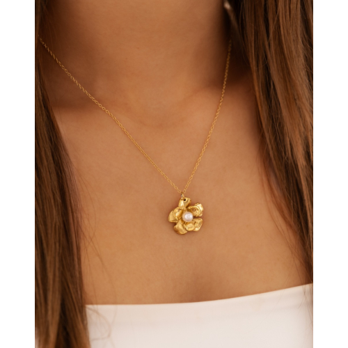 Ketting flower & pearl goudkleurig